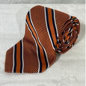 Breuer 100% Silk Tie Orange Blue Diagonal Stripe Textured Made in Italy